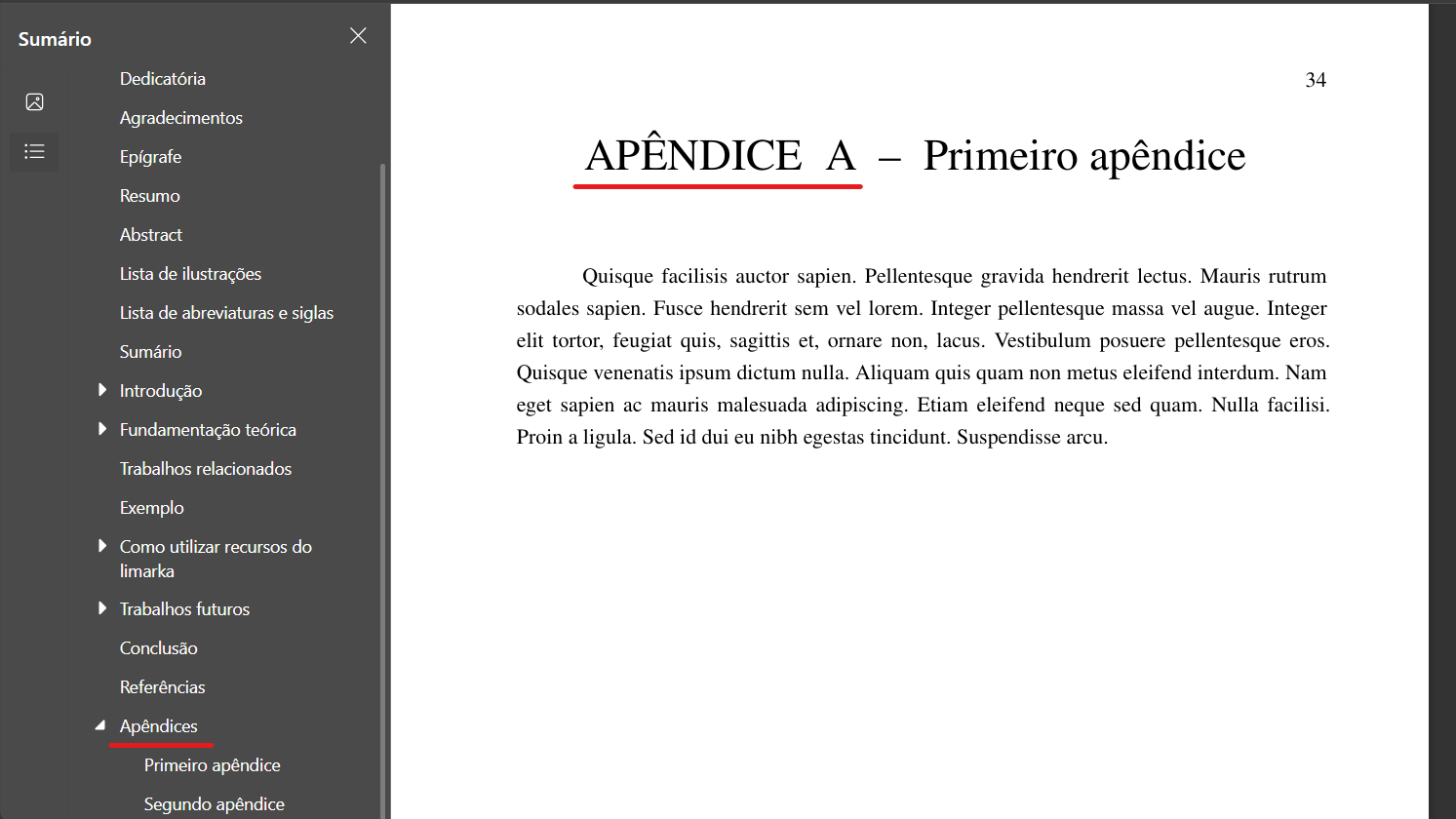 Exemplo de apêndices pelo PDF