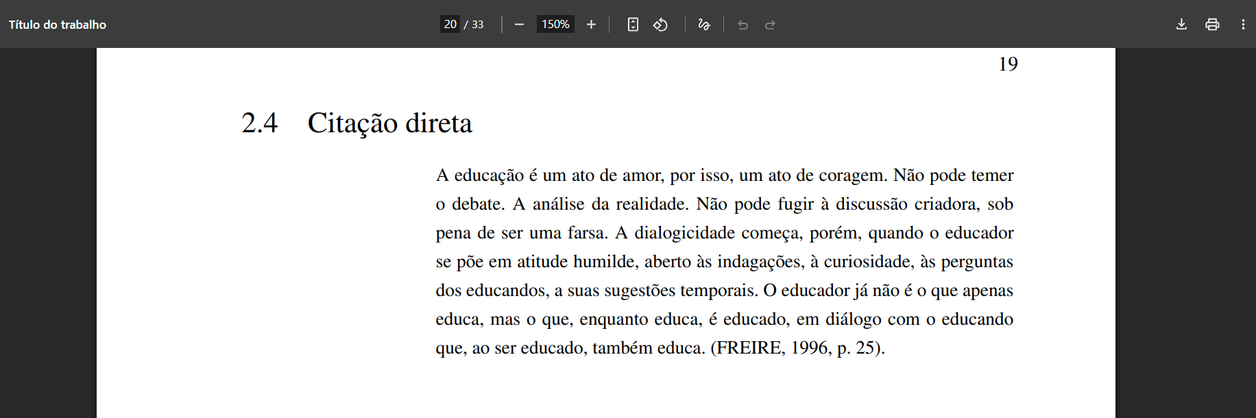 Exemplo de citação direta com quatro ou mais linhas