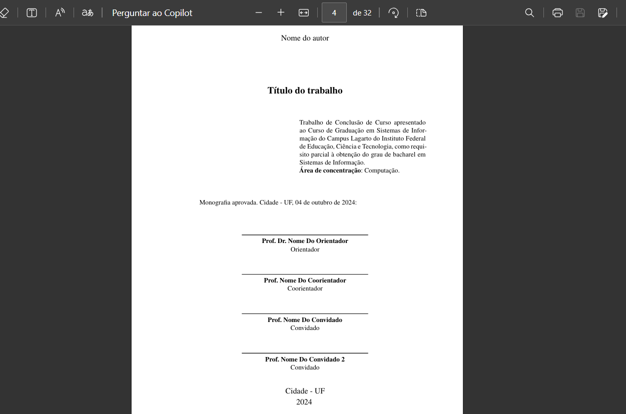 Exemplo da folha de aprovação em PDF