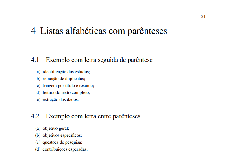 Exemplo de listas em PDF