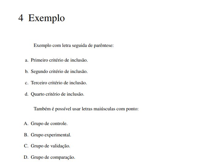 Exemplo de listas em PDF