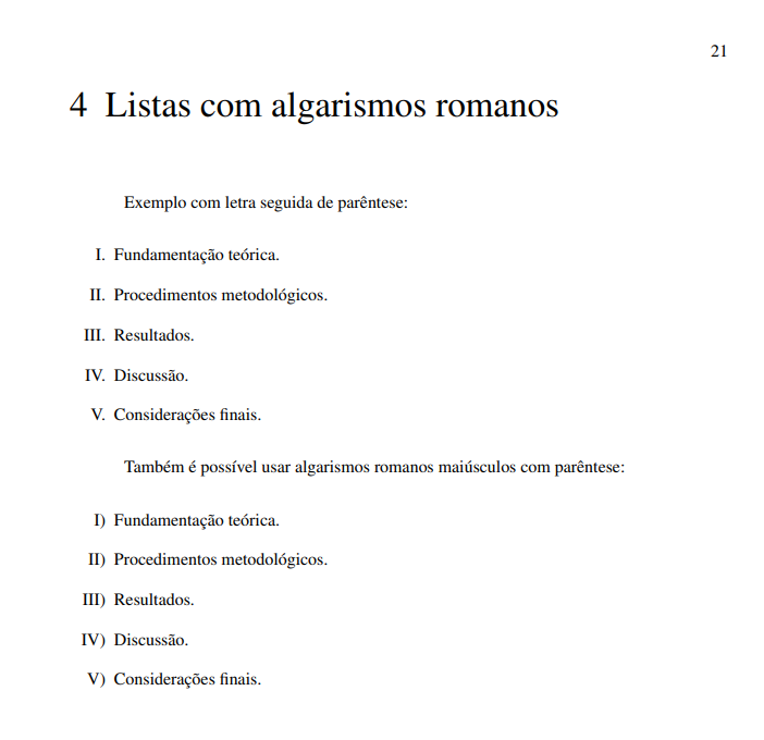 Exemplo de listas em PDF