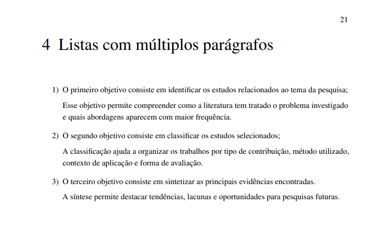Exemplo de listas em PDF
