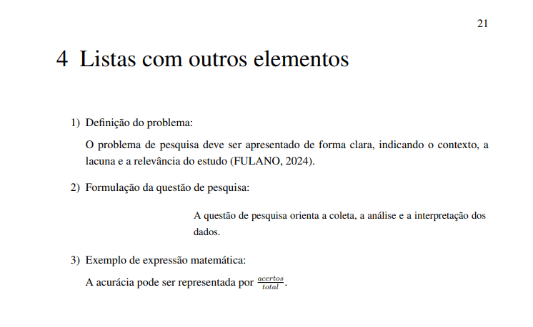 Exemplo de listas em PDF
