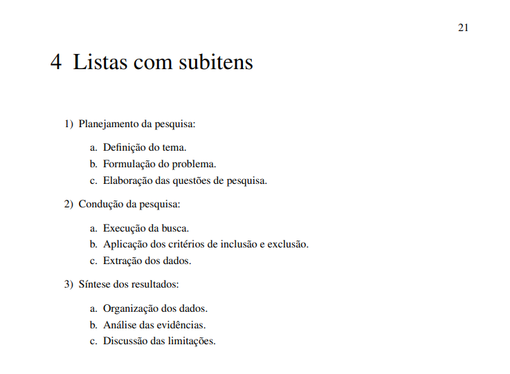 Exemplo de listas em PDF