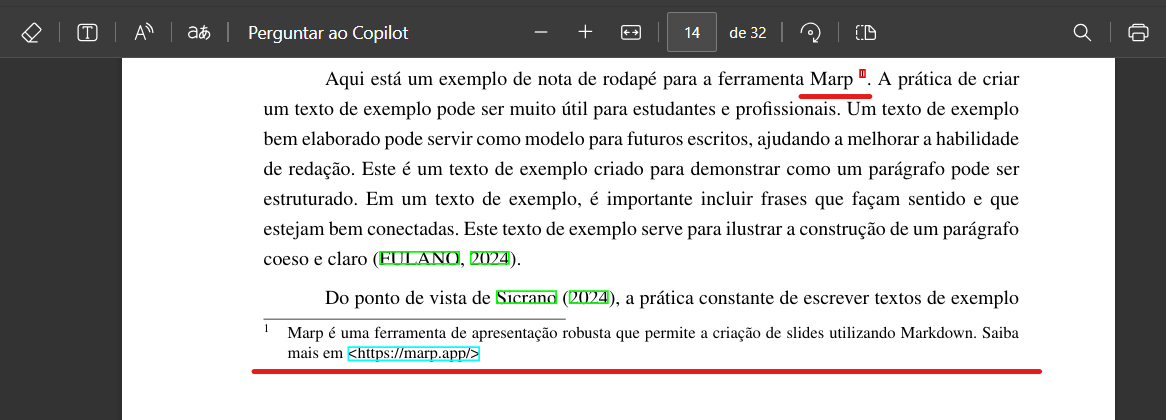 Exemplo de nota de rodapé no PDF